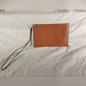 Tod's Brown Leather Wristlet With Gold Zipper